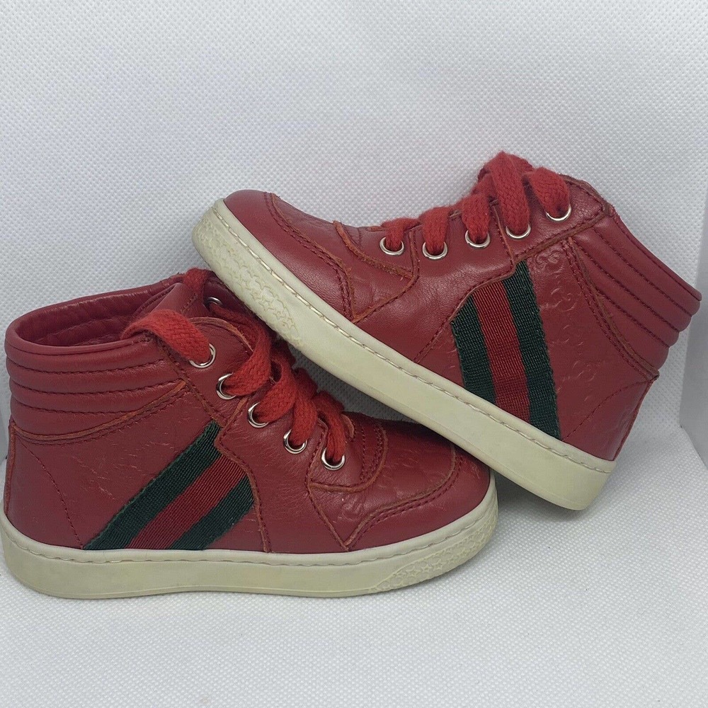Gucci -High Top Toddler Shoes-Unisex Red Green- Stripe Monogram Size Us9.5C EU26